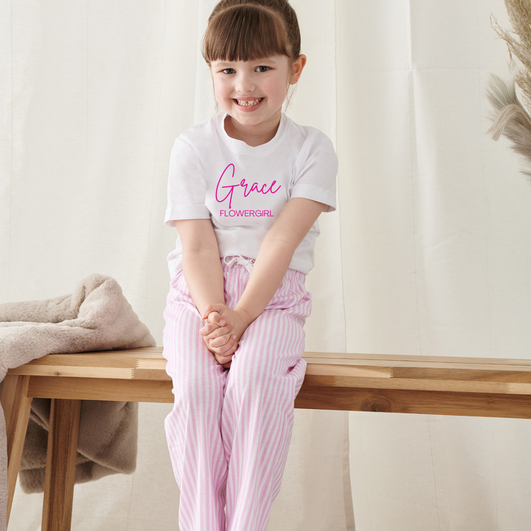 Kids Cotton T Shirt and Long Bottom Pyjamas (Navy or Pink)