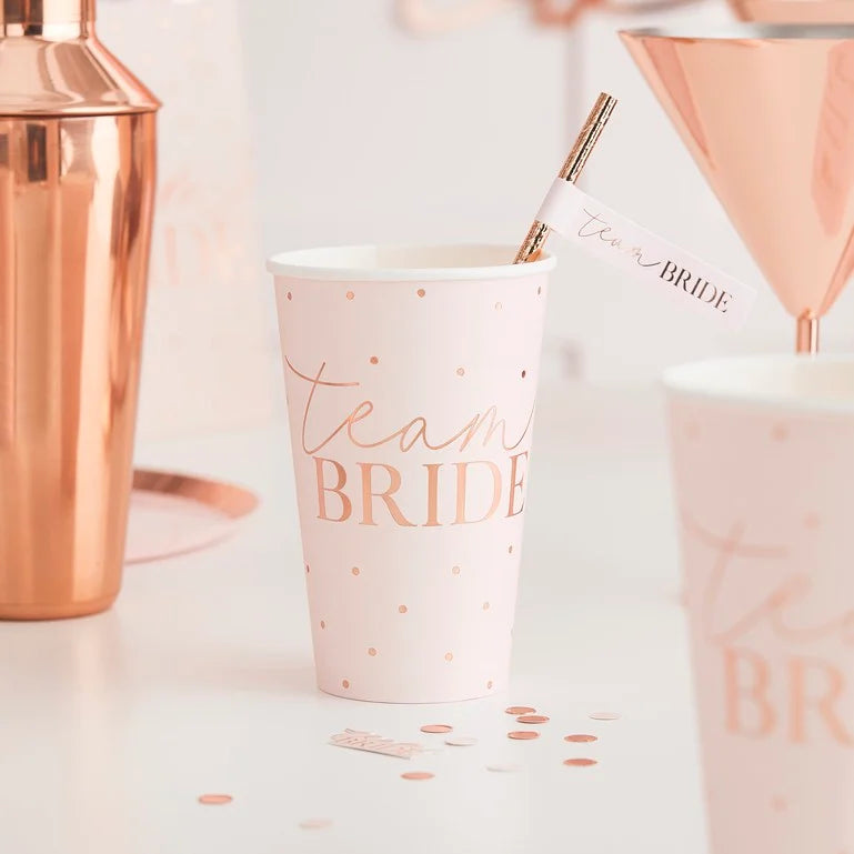 Rose Gold Team Bride Large Hen Party Cups (x8)